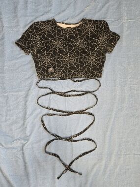 Spiderweb Print Black Crop Top